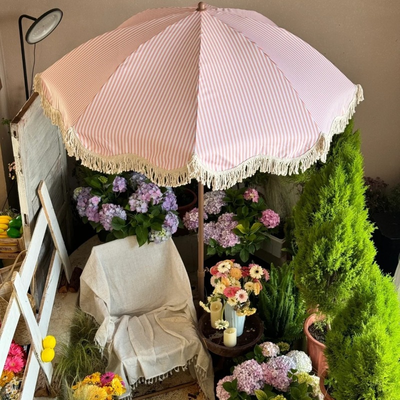 Gardening Tools Pink - ZBN 핑크 스트라이프 가든 파라솔, 광고용