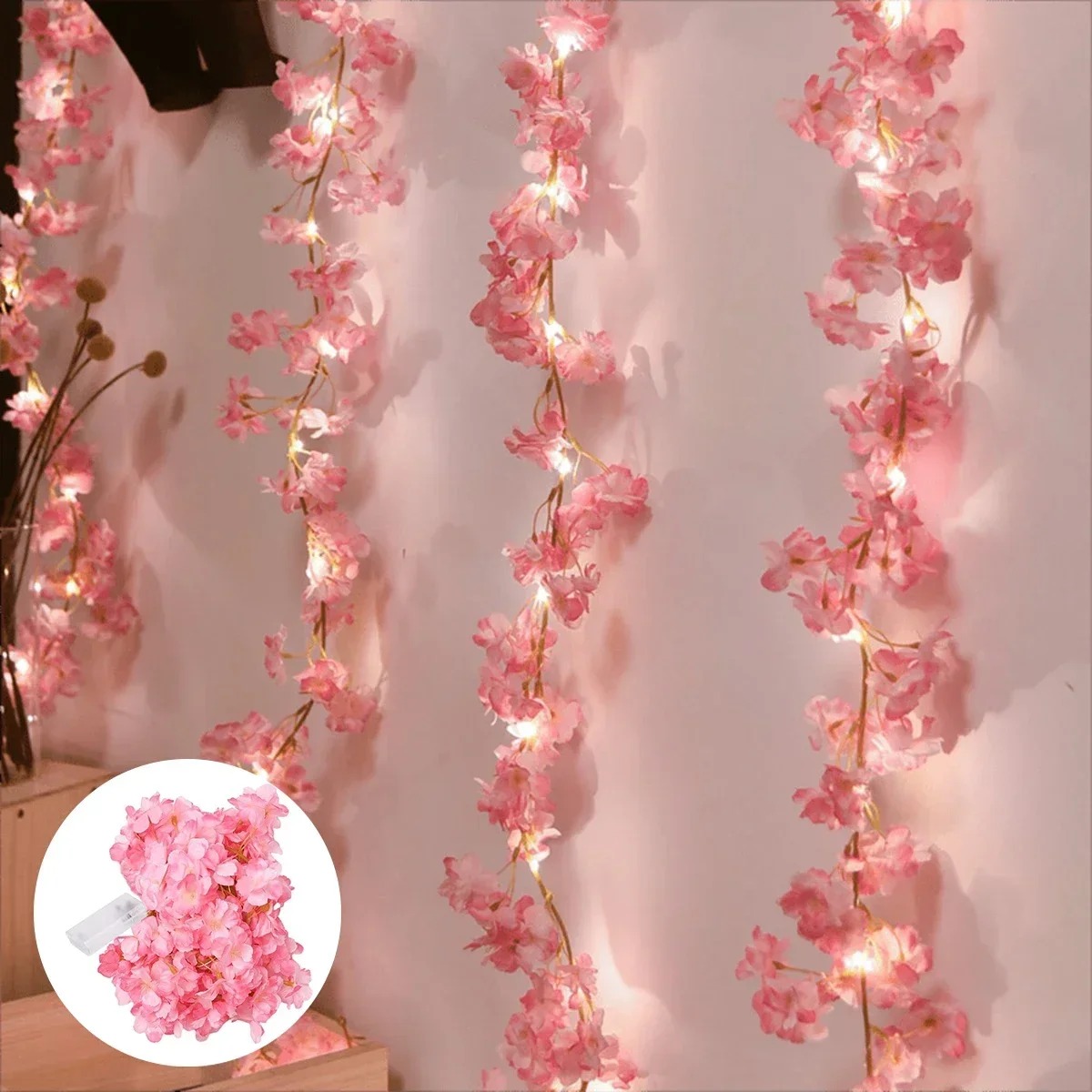 180CM 핑크 인공 꽃 LED 램프 포도 나무 가짜  - Gardening Tools Pink 리뷰 및 가격